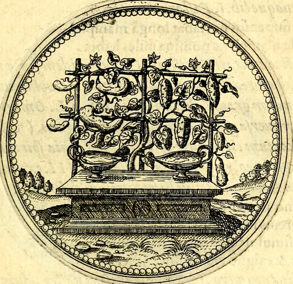 An illustration from Joachimi Camerarii Symbolorvm et emblematvm centvriæ tres. I. Ex herbis & stirpibus. II. Ex animalibus quadrupedibus. III. Ex volatilibus & insectis. Accessit noviter centvria IV. Ex aquatilibus & reptilibus. Cvm figvris æneis, 1605, leaf 198