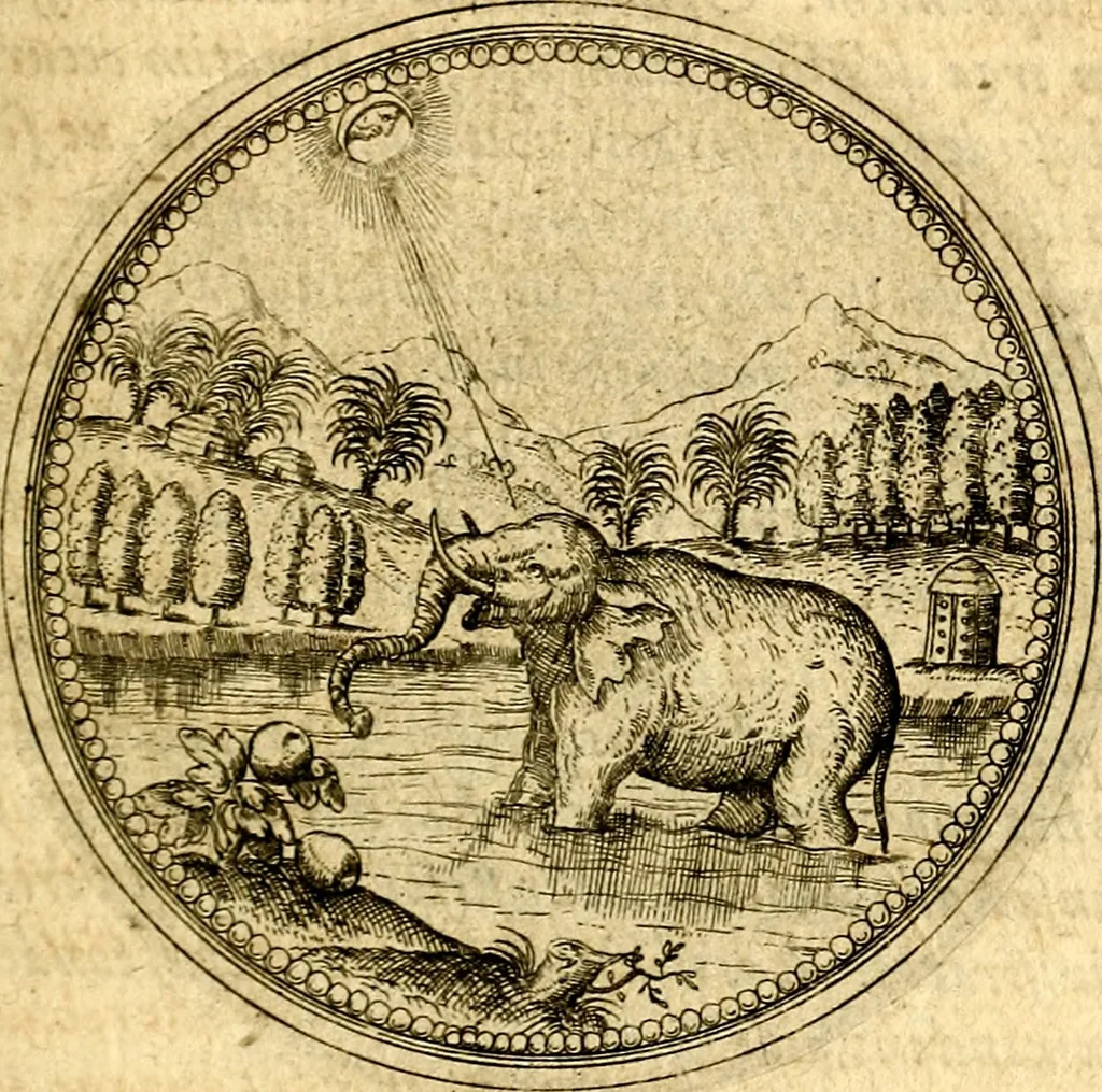 An illustration from Joachimi Camerarii Symbolorvm et emblematvm centvriæ tres. I. Ex herbis & stirpibus. II. Ex animalibus quadrupedibus. III. Ex volatilibus & insectis. Accessit noviter centvria IV. Ex aquatilibus & reptilibus. Cvm figvris æneis, 1605, leaf 210