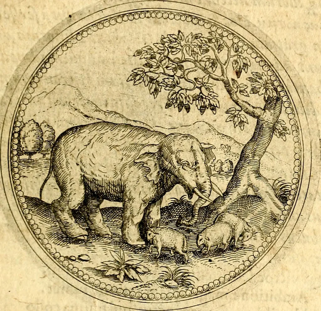 An illustration from Joachimi Camerarii Symbolorvm et emblematvm centvriæ tres. I. Ex herbis & stirpibus. II. Ex animalibus quadrupedibus. III. Ex volatilibus & insectis. Accessit noviter centvria IV. Ex aquatilibus & reptilibus. Cvm figvris æneis, 1605, leaf 212