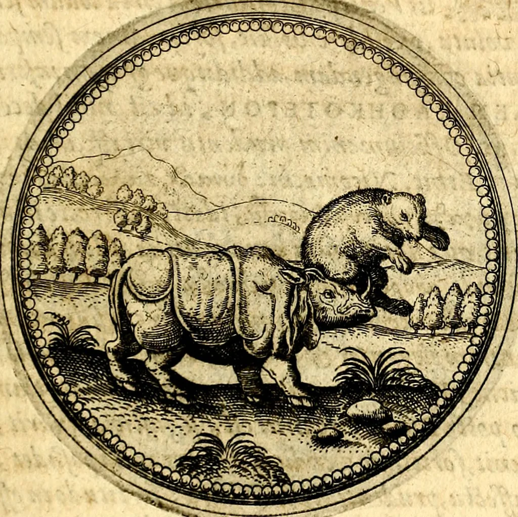 An illustration from Joachimi Camerarii Symbolorvm et emblematvm centvriæ tres. I. Ex herbis & stirpibus. II. Ex animalibus quadrupedibus. III. Ex volatilibus & insectis. Accessit noviter centvria IV. Ex aquatilibus & reptilibus. Cvm figvris æneis, 1605, leaf 218