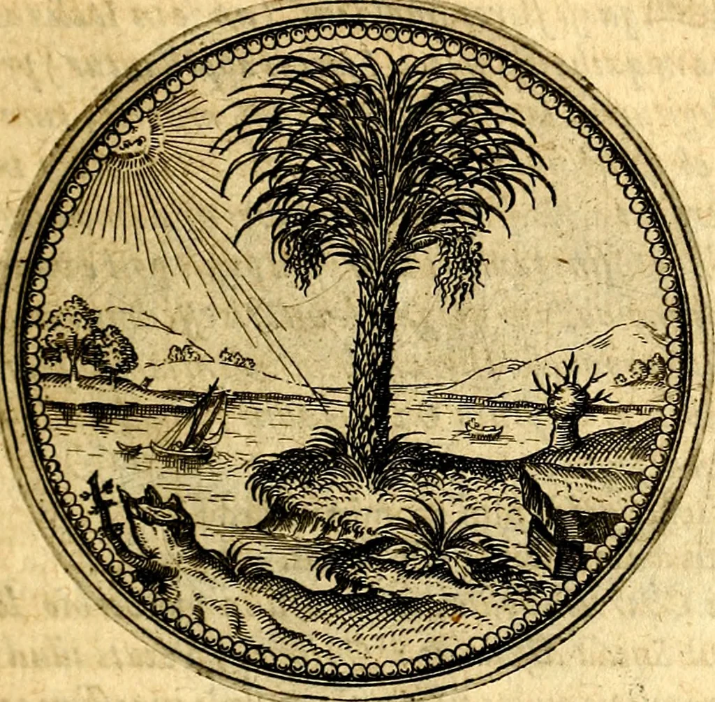 An illustration from Joachimi Camerarii Symbolorvm et emblematvm centvriæ tres. I. Ex herbis & stirpibus. II. Ex animalibus quadrupedibus. III. Ex volatilibus & insectis. Accessit noviter centvria IV. Ex aquatilibus & reptilibus. Cvm figvris æneis, 1605, leaf 22