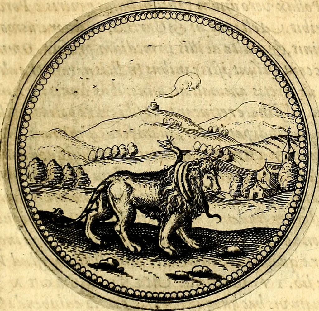 An illustration from Joachimi Camerarii Symbolorvm et emblematvm centvriæ tres. I. Ex herbis & stirpibus. II. Ex animalibus quadrupedibus. III. Ex volatilibus & insectis. Accessit noviter centvria IV. Ex aquatilibus & reptilibus. Cvm figvris æneis, 1605, leaf 220