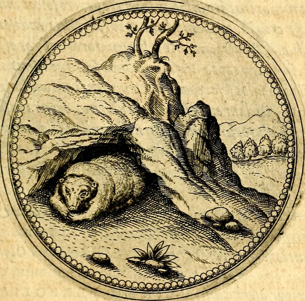 An illustration from Joachimi Camerarii Symbolorvm et emblematvm centvriæ tres. I. Ex herbis & stirpibus. II. Ex animalibus quadrupedibus. III. Ex volatilibus & insectis. Accessit noviter centvria IV. Ex aquatilibus & reptilibus. Cvm figvris æneis, 1605, leaf 248