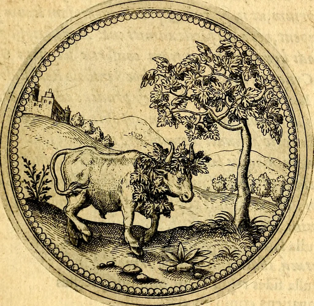 An illustration from Joachimi Camerarii Symbolorvm et emblematvm centvriæ tres. I. Ex herbis & stirpibus. II. Ex animalibus quadrupedibus. III. Ex volatilibus & insectis. Accessit noviter centvria IV. Ex aquatilibus & reptilibus. Cvm figvris æneis, 1605, leaf 260
