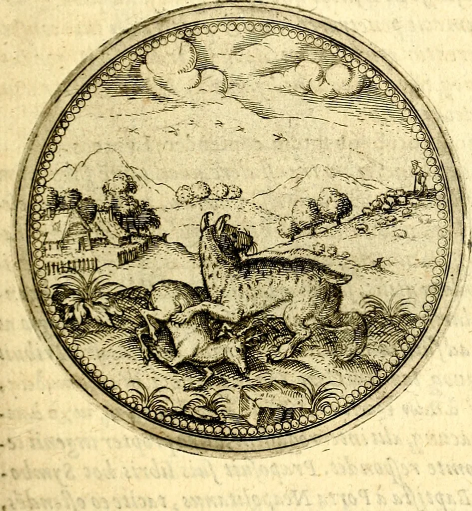 An illustration from Joachimi Camerarii Symbolorvm et emblematvm centvriæ tres. I. Ex herbis & stirpibus. II. Ex animalibus quadrupedibus. III. Ex volatilibus & insectis. Accessit noviter centvria IV. Ex aquatilibus & reptilibus. Cvm figvris æneis, 1605, leaf 274