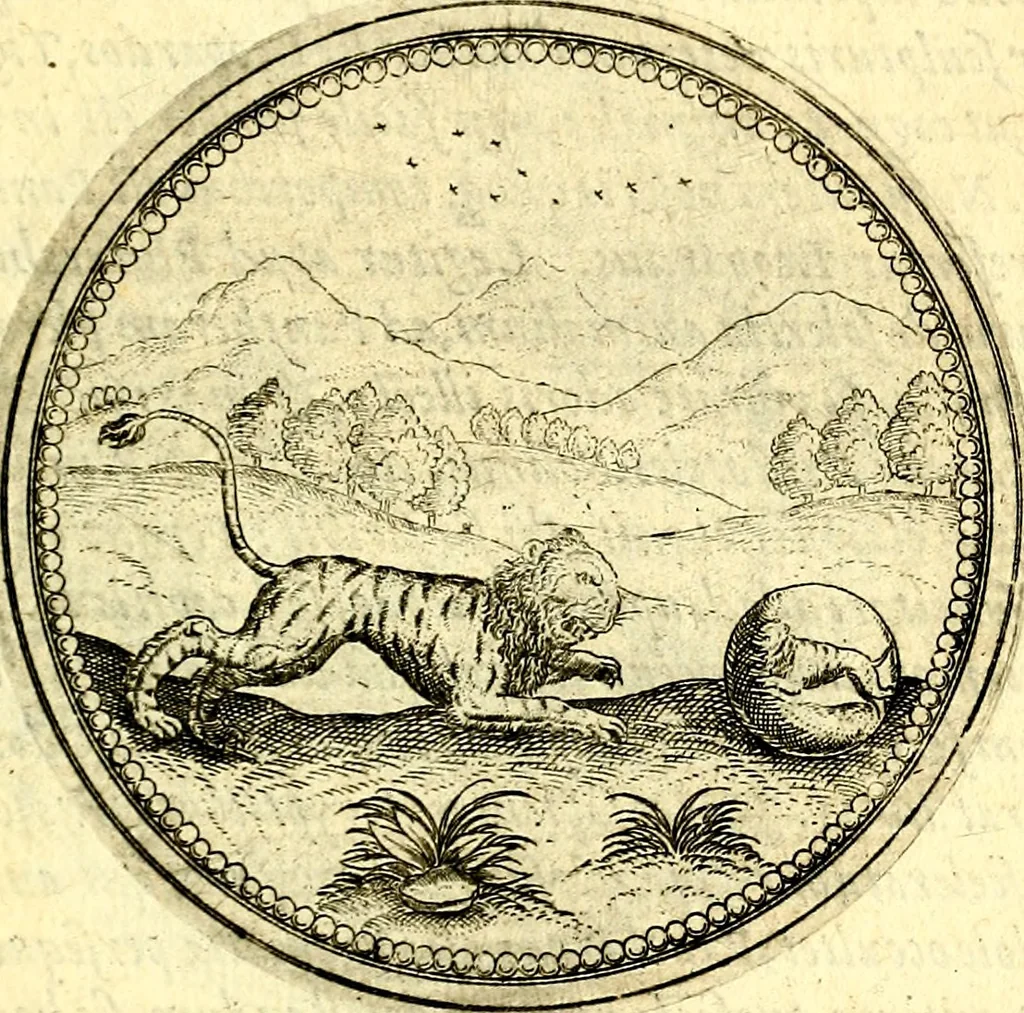 An illustration from Joachimi Camerarii Symbolorvm et emblematvm centvriæ tres. I. Ex herbis & stirpibus. II. Ex animalibus quadrupedibus. III. Ex volatilibus & insectis. Accessit noviter centvria IV. Ex aquatilibus & reptilibus. Cvm figvris æneis, 1605, leaf 280
