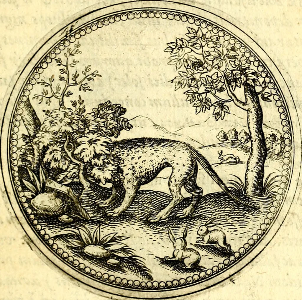An illustration from Joachimi Camerarii Symbolorvm et emblematvm centvriæ tres. I. Ex herbis & stirpibus. II. Ex animalibus quadrupedibus. III. Ex volatilibus & insectis. Accessit noviter centvria IV. Ex aquatilibus & reptilibus. Cvm figvris æneis, 1605, leaf 282