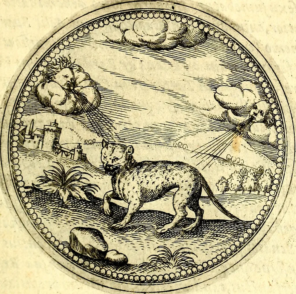 An illustration from Joachimi Camerarii Symbolorvm et emblematvm centvriæ tres. I. Ex herbis & stirpibus. II. Ex animalibus quadrupedibus. III. Ex volatilibus & insectis. Accessit noviter centvria IV. Ex aquatilibus & reptilibus. Cvm figvris æneis, 1605, leaf 284