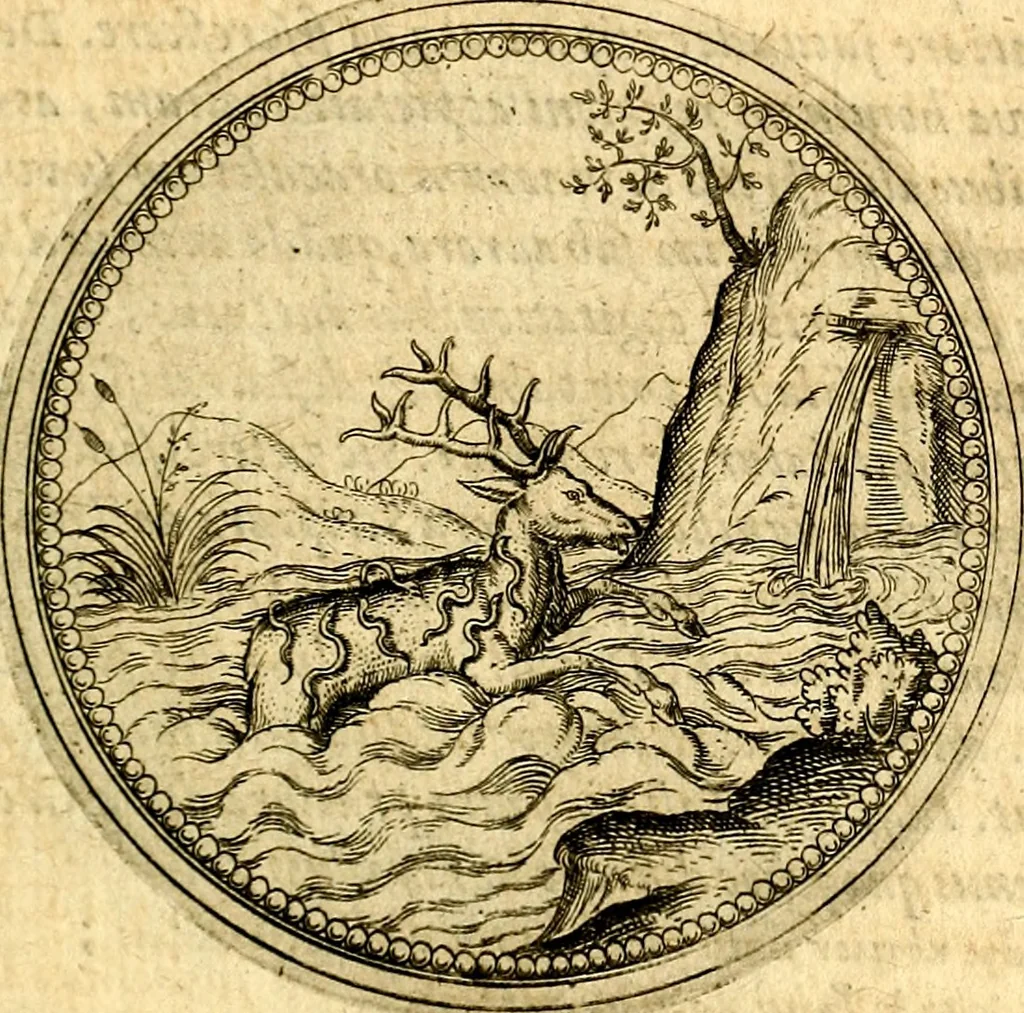An illustration from Joachimi Camerarii Symbolorvm et emblematvm centvriæ tres. I. Ex herbis & stirpibus. II. Ex animalibus quadrupedibus. III. Ex volatilibus & insectis. Accessit noviter centvria IV. Ex aquatilibus & reptilibus. Cvm figvris æneis, 1605, leaf 292