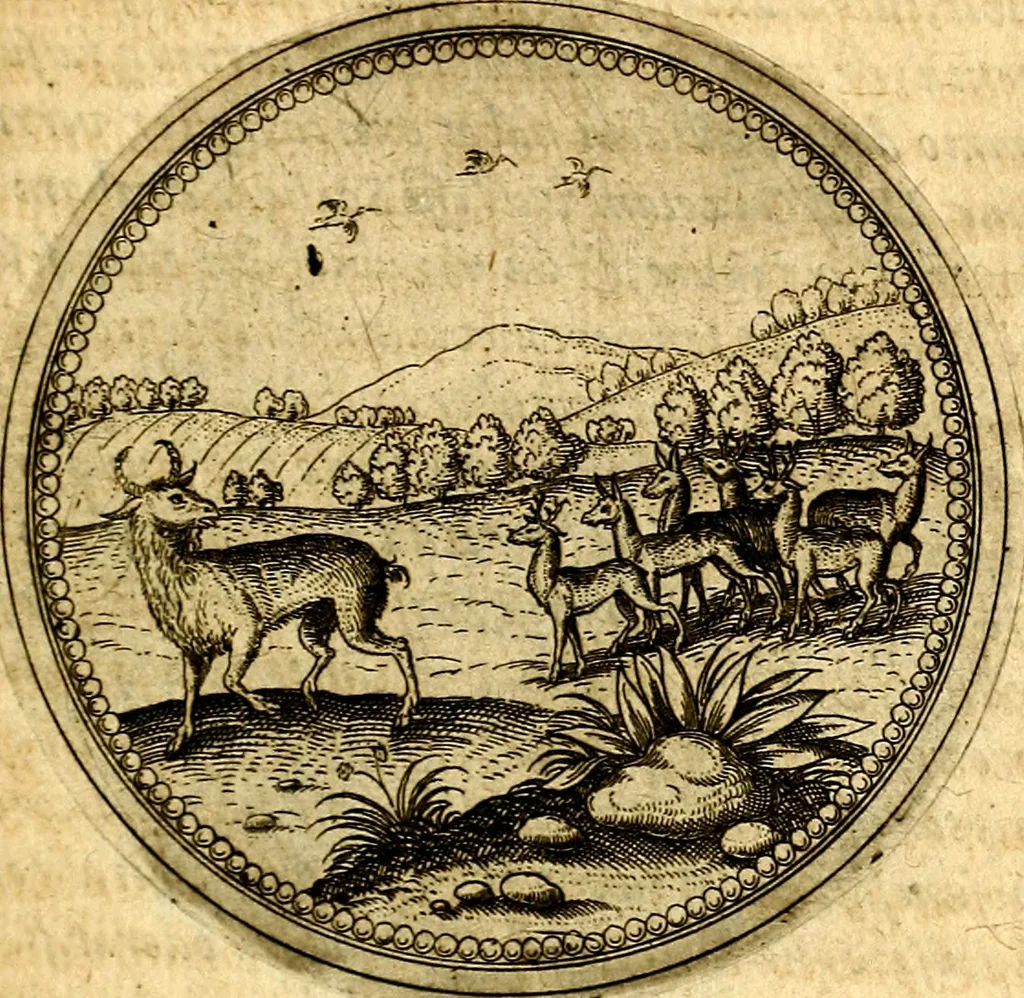 An illustration from Joachimi Camerarii Symbolorvm et emblematvm centvriæ tres. I. Ex herbis & stirpibus. II. Ex animalibus quadrupedibus. III. Ex volatilibus & insectis. Accessit noviter centvria IV. Ex aquatilibus & reptilibus. Cvm figvris æneis, 1605, leaf 296