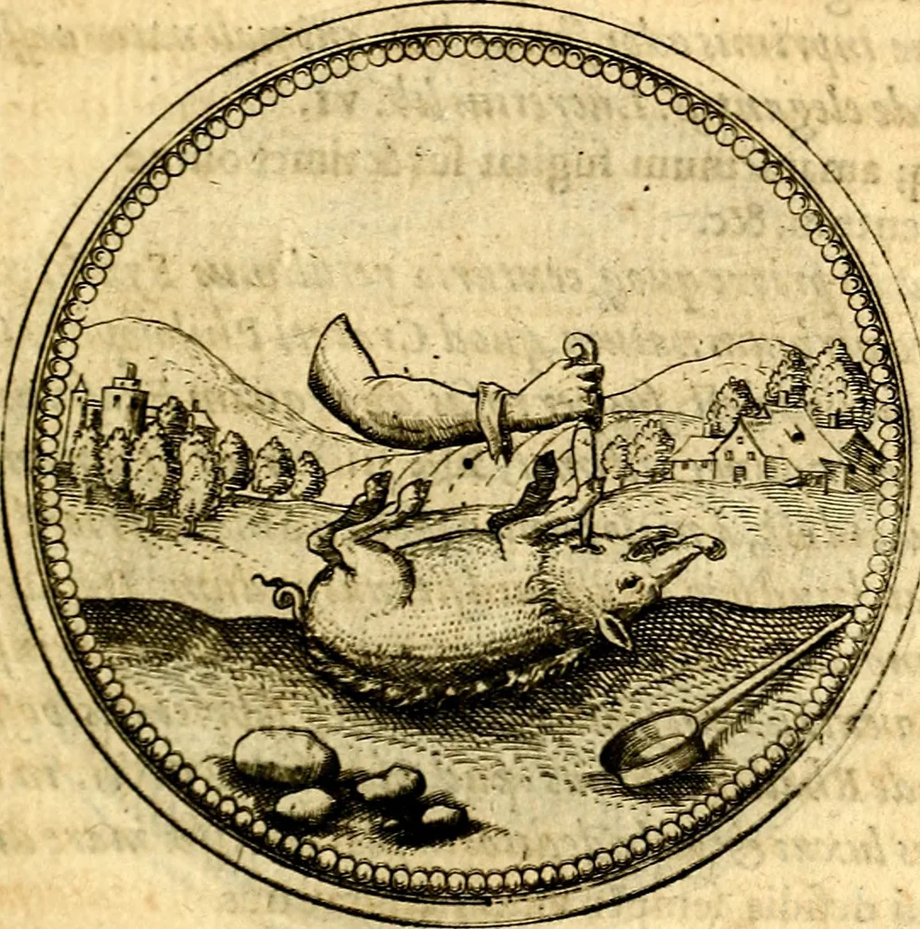 An illustration from Joachimi Camerarii Symbolorvm et emblematvm centvriæ tres. I. Ex herbis & stirpibus. II. Ex animalibus quadrupedibus. III. Ex volatilibus & insectis. Accessit noviter centvria IV. Ex aquatilibus & reptilibus. Cvm figvris æneis, 1605, leaf 306