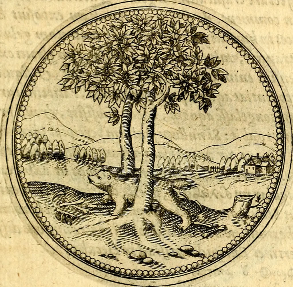 An illustration from Joachimi Camerarii Symbolorvm et emblematvm centvriæ tres. I. Ex herbis & stirpibus. II. Ex animalibus quadrupedibus. III. Ex volatilibus & insectis. Accessit noviter centvria IV. Ex aquatilibus & reptilibus. Cvm figvris æneis, 1605, leaf 316