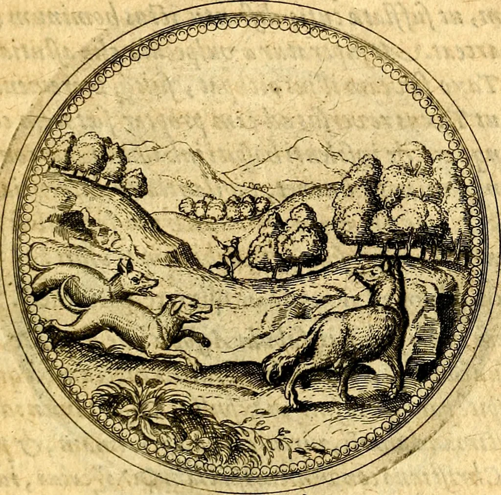 An illustration from Joachimi Camerarii Symbolorvm et emblematvm centvriæ tres. I. Ex herbis & stirpibus. II. Ex animalibus quadrupedibus. III. Ex volatilibus & insectis. Accessit noviter centvria IV. Ex aquatilibus & reptilibus. Cvm figvris æneis, 1605, leaf 320