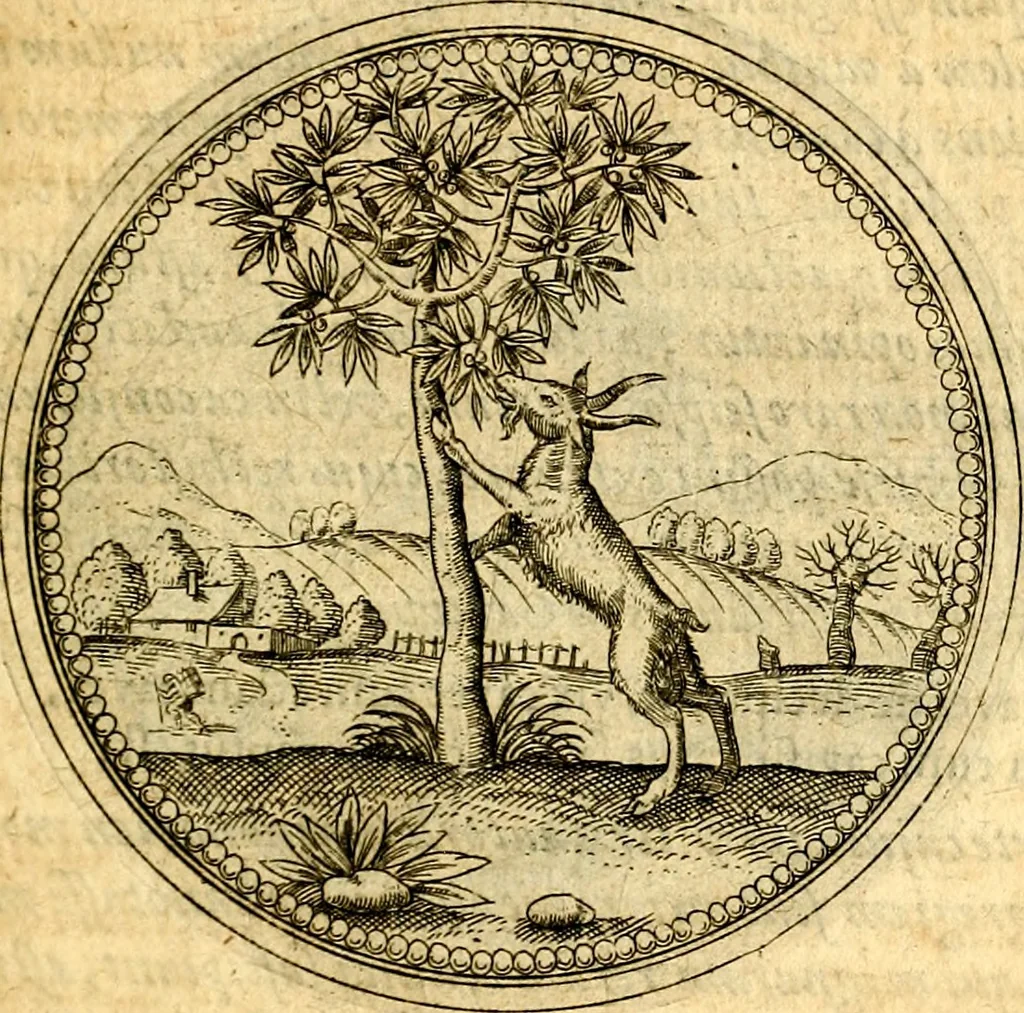 An illustration from Joachimi Camerarii Symbolorvm et emblematvm centvriæ tres. I. Ex herbis & stirpibus. II. Ex animalibus quadrupedibus. III. Ex volatilibus & insectis. Accessit noviter centvria IV. Ex aquatilibus & reptilibus. Cvm figvris æneis, 1605, leaf 342