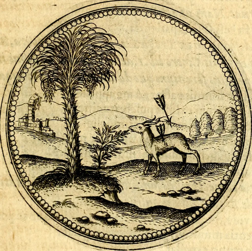 An illustration from Joachimi Camerarii Symbolorvm et emblematvm centvriæ tres. I. Ex herbis & stirpibus. II. Ex animalibus quadrupedibus. III. Ex volatilibus & insectis. Accessit noviter centvria IV. Ex aquatilibus & reptilibus. Cvm figvris æneis, 1605, leaf 346