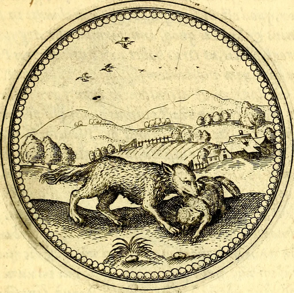 An illustration from Joachimi Camerarii Symbolorvm et emblematvm centvriæ tres. I. Ex herbis & stirpibus. II. Ex animalibus quadrupedibus. III. Ex volatilibus & insectis. Accessit noviter centvria IV. Ex aquatilibus & reptilibus. Cvm figvris æneis, 1605, leaf 352