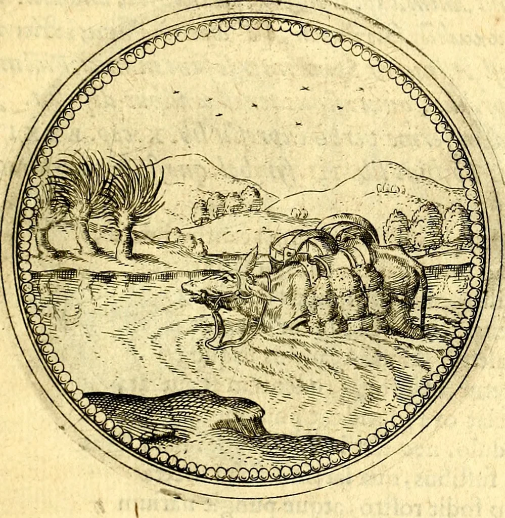 An illustration from Joachimi Camerarii Symbolorvm et emblematvm centvriæ tres. I. Ex herbis & stirpibus. II. Ex animalibus quadrupedibus. III. Ex volatilibus & insectis. Accessit noviter centvria IV. Ex aquatilibus & reptilibus. Cvm figvris æneis, 1605, leaf 356