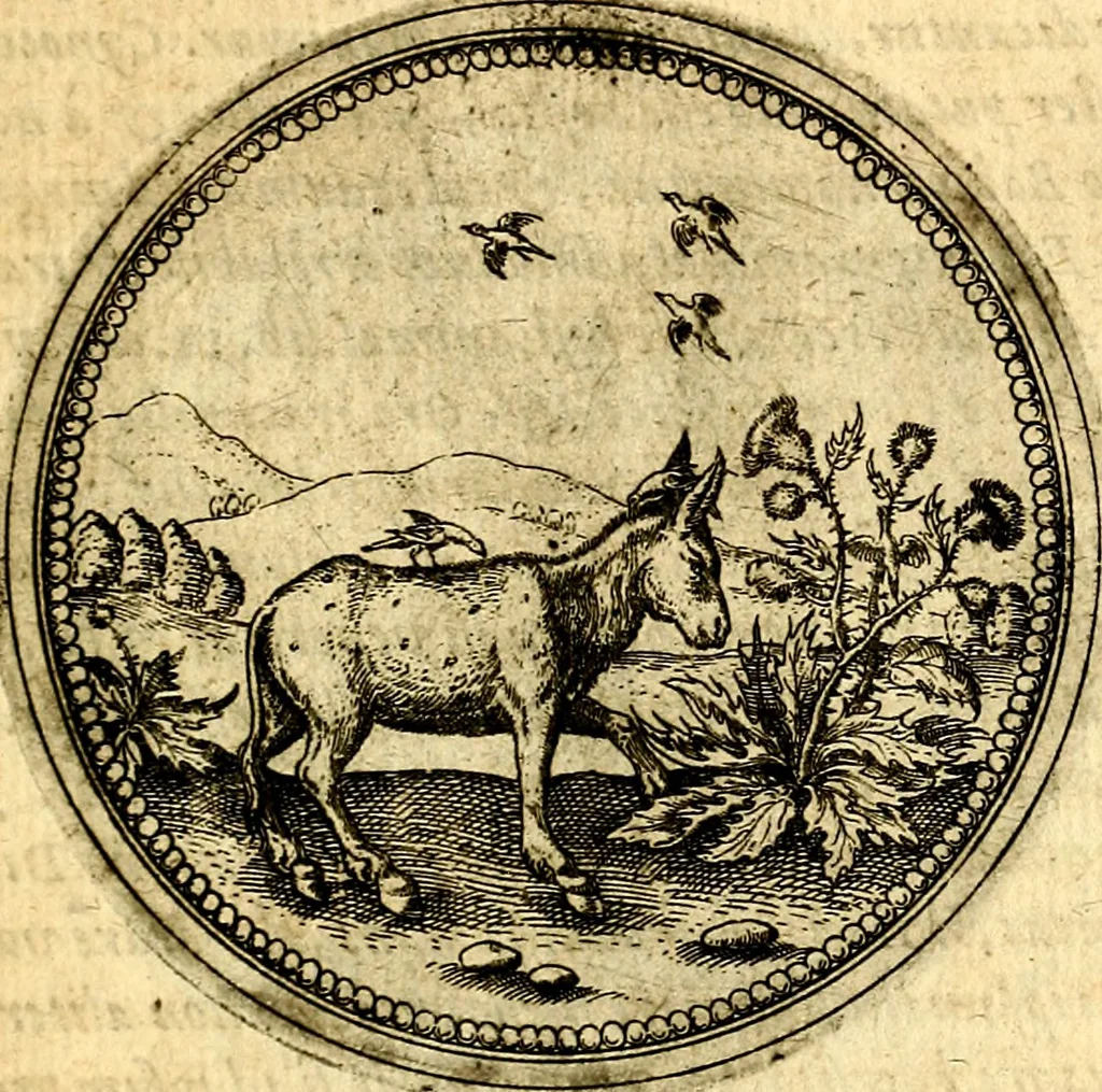 An illustration from Joachimi Camerarii Symbolorvm et emblematvm centvriæ tres. I. Ex herbis & stirpibus. II. Ex animalibus quadrupedibus. III. Ex volatilibus & insectis. Accessit noviter centvria IV. Ex aquatilibus & reptilibus. Cvm figvris æneis, 1605, leaf 358