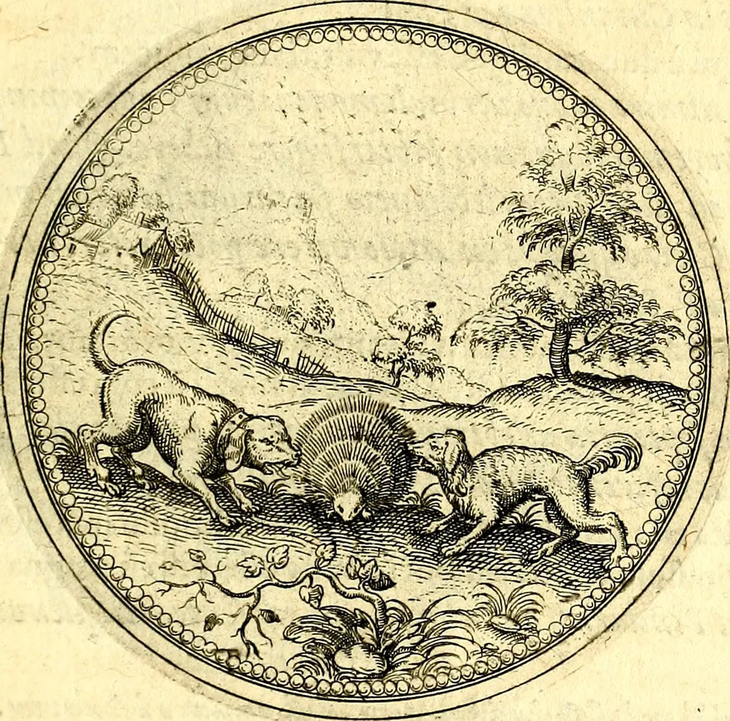 An illustration from Joachimi Camerarii Symbolorvm et emblematvm centvriæ tres. I. Ex herbis & stirpibus. II. Ex animalibus quadrupedibus. III. Ex volatilibus & insectis. Accessit noviter centvria IV. Ex aquatilibus & reptilibus. Cvm figvris æneis, 1605, leaf 380