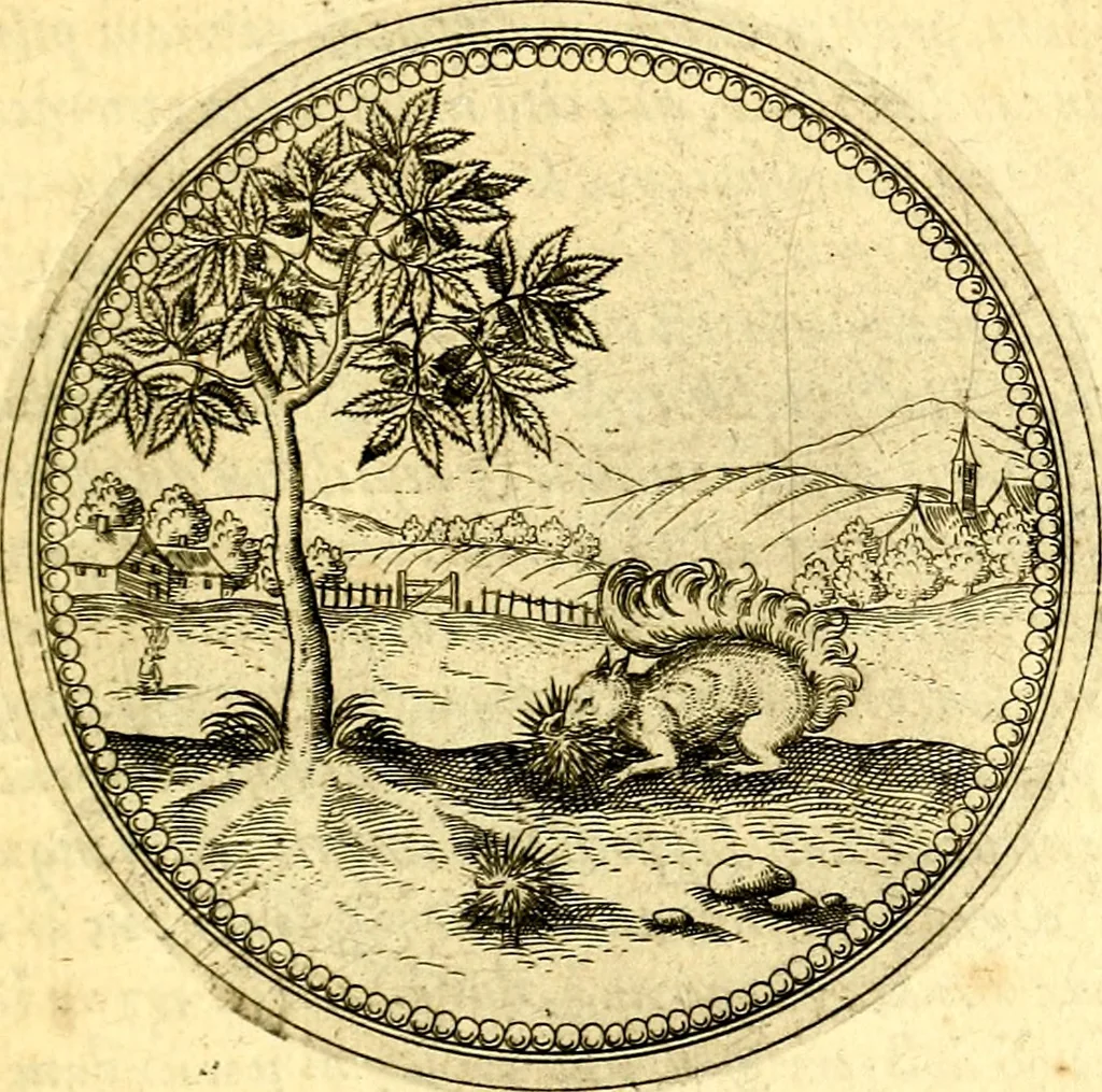 An illustration from Joachimi Camerarii Symbolorvm et emblematvm centvriæ tres. I. Ex herbis & stirpibus. II. Ex animalibus quadrupedibus. III. Ex volatilibus & insectis. Accessit noviter centvria IV. Ex aquatilibus & reptilibus. Cvm figvris æneis, 1605, leaf 382
