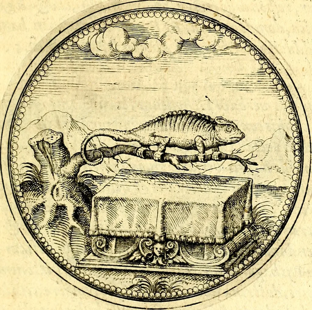 An illustration from Joachimi Camerarii Symbolorvm et emblematvm centvriæ tres. I. Ex herbis & stirpibus. II. Ex animalibus quadrupedibus. III. Ex volatilibus & insectis. Accessit noviter centvria IV. Ex aquatilibus & reptilibus. Cvm figvris æneis, 1605, leaf 388