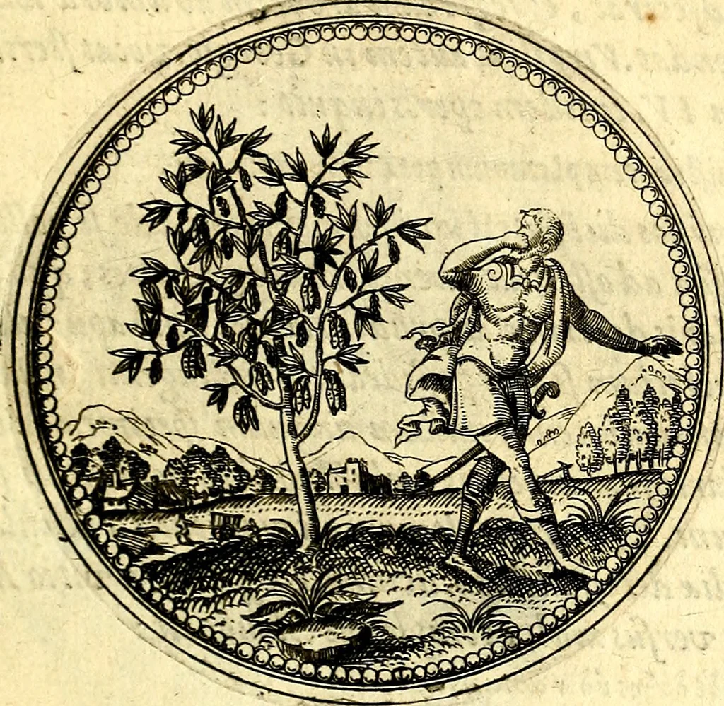 An illustration from Joachimi Camerarii Symbolorvm et emblematvm centvriæ tres. I. Ex herbis & stirpibus. II. Ex animalibus quadrupedibus. III. Ex volatilibus & insectis. Accessit noviter centvria IV. Ex aquatilibus & reptilibus. Cvm figvris æneis, 1605, leaf 42