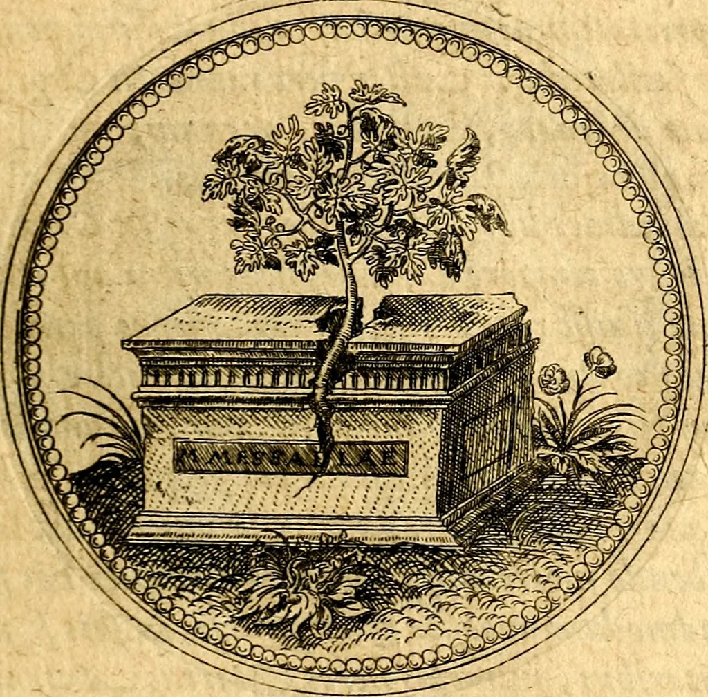An illustration from Joachimi Camerarii Symbolorvm et emblematvm centvriæ tres. I. Ex herbis & stirpibus. II. Ex animalibus quadrupedibus. III. Ex volatilibus & insectis. Accessit noviter centvria IV. Ex aquatilibus & reptilibus. Cvm figvris æneis, 1605, leaf 50