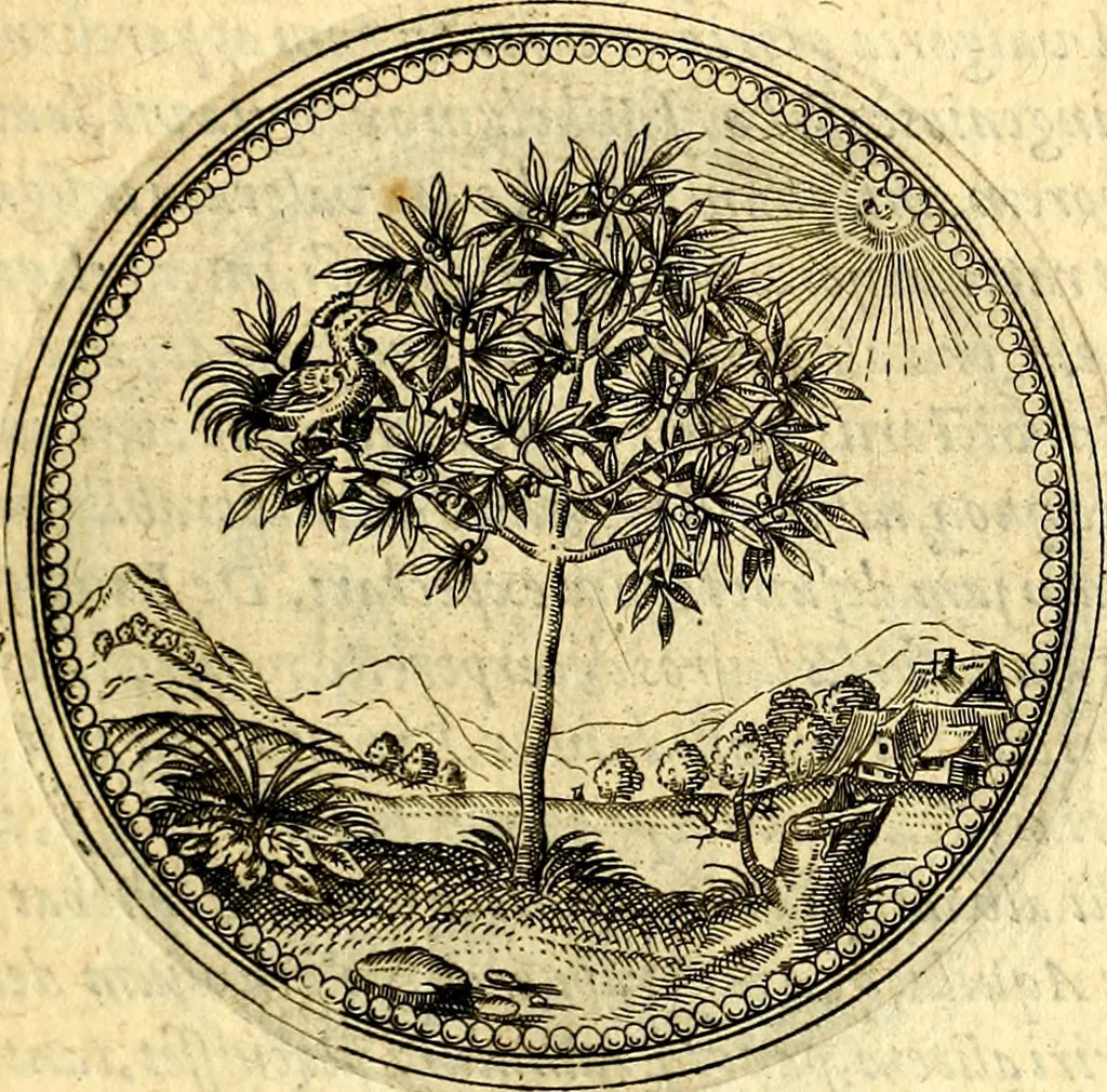 An illustration from Joachimi Camerarii Symbolorvm et emblematvm centvriæ tres. I. Ex herbis & stirpibus. II. Ex animalibus quadrupedibus. III. Ex volatilibus & insectis. Accessit noviter centvria IV. Ex aquatilibus & reptilibus. Cvm figvris æneis, 1605, leaf 60