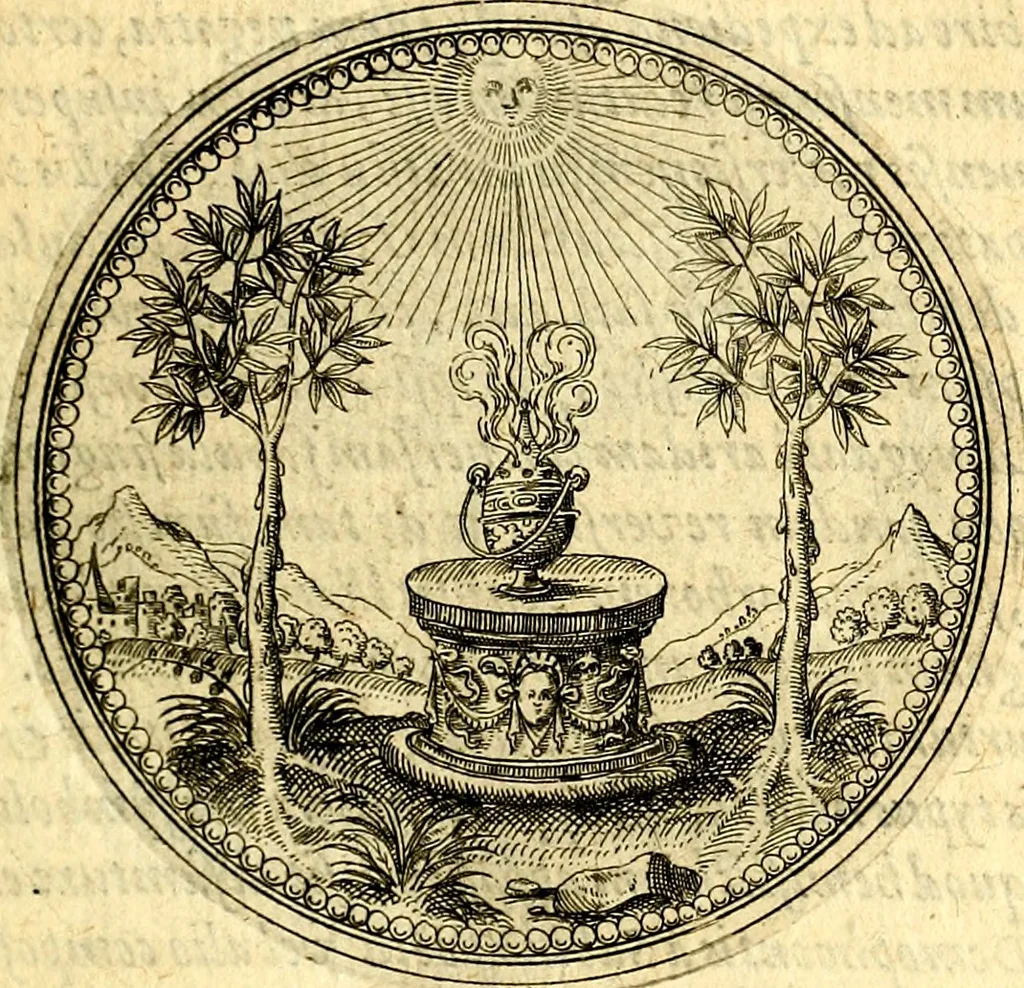An illustration from Joachimi Camerarii Symbolorvm et emblematvm centvriæ tres. I. Ex herbis & stirpibus. II. Ex animalibus quadrupedibus. III. Ex volatilibus & insectis. Accessit noviter centvria IV. Ex aquatilibus & reptilibus. Cvm figvris æneis, 1605, leaf 66