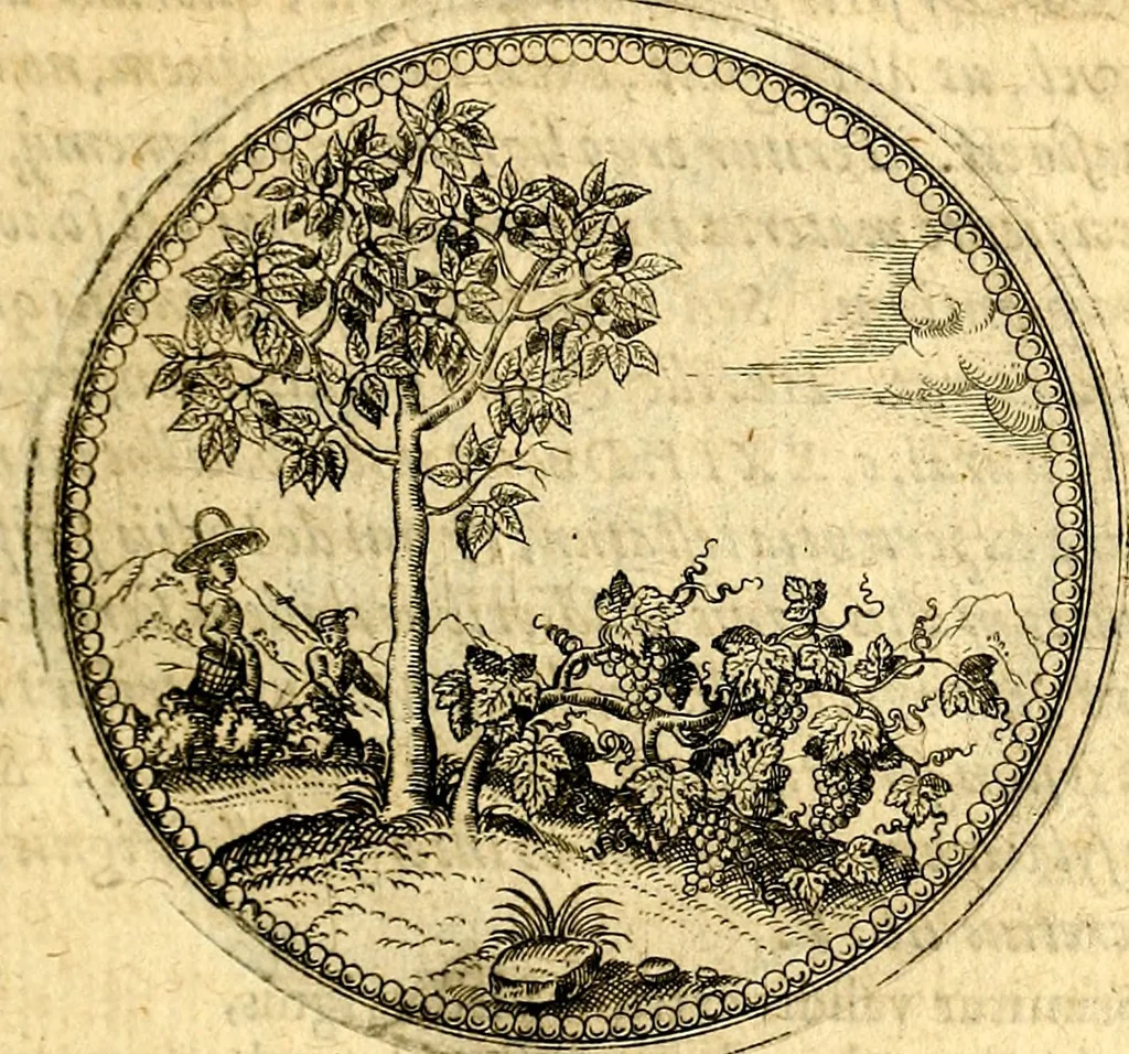 An illustration from Joachimi Camerarii Symbolorvm et emblematvm centvriæ tres. I. Ex herbis & stirpibus. II. Ex animalibus quadrupedibus. III. Ex volatilibus & insectis. Accessit noviter centvria IV. Ex aquatilibus & reptilibus. Cvm figvris æneis, 1605, leaf 70