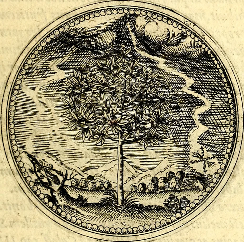 An illustration from Joachimi Camerarii Symbolorvm et emblematvm centvriæ tres. I. Ex herbis & stirpibus. II. Ex animalibus quadrupedibus. III. Ex volatilibus & insectis. Accessit noviter centvria IV. Ex aquatilibus & reptilibus. Cvm figvris æneis, 1605, leaf 76
