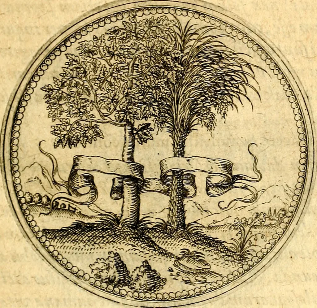 An illustration from Joachimi Camerarii Symbolorvm et emblematvm centvriæ tres. I. Ex herbis & stirpibus. II. Ex animalibus quadrupedibus. III. Ex volatilibus & insectis. Accessit noviter centvria IV. Ex aquatilibus & reptilibus. Cvm figvris æneis, 1605, leaf 86