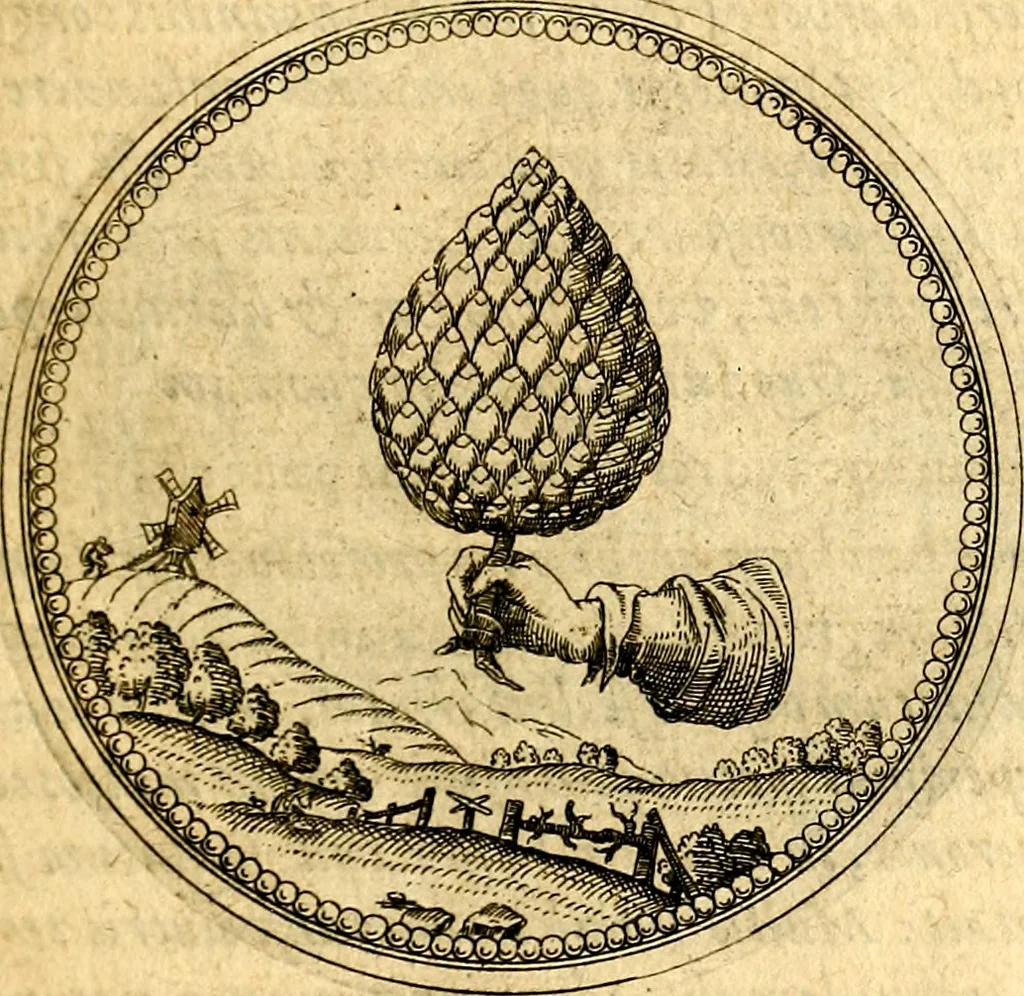 An illustration from Joachimi Camerarii Symbolorvm et emblematvm centvriæ tres. I. Ex herbis & stirpibus. II. Ex animalibus quadrupedibus. III. Ex volatilibus & insectis. Accessit noviter centvria IV. Ex aquatilibus & reptilibus. Cvm figvris æneis, 1605, leaf 92