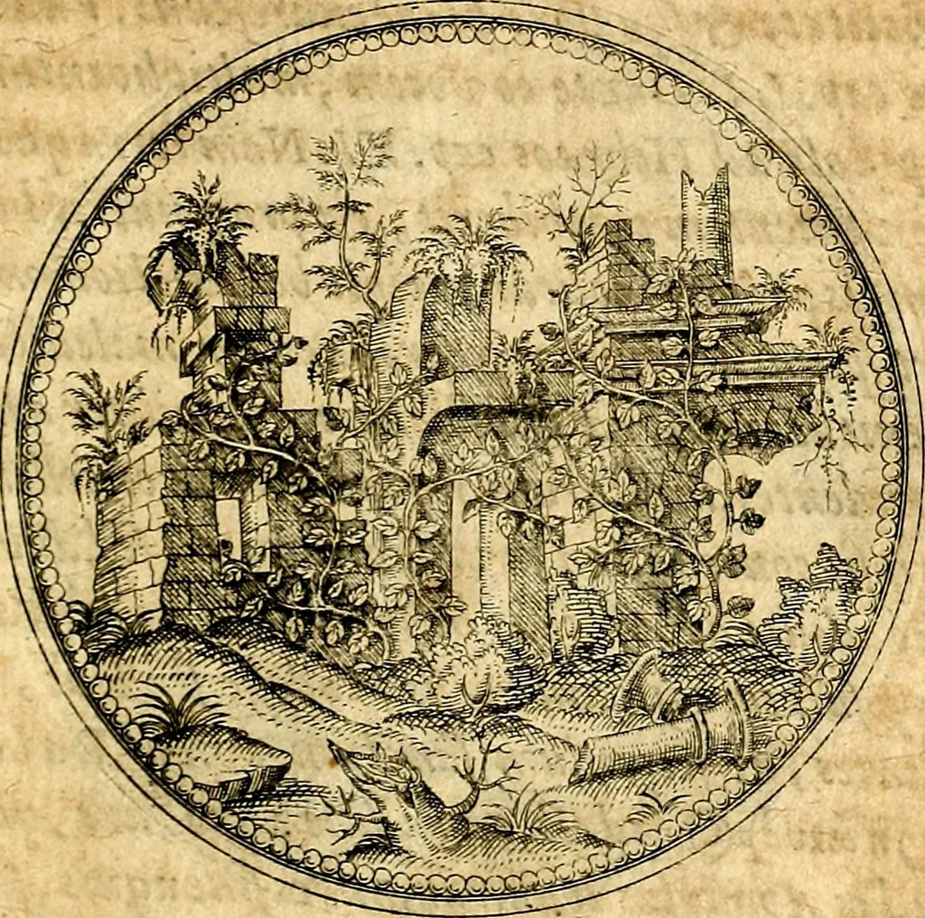 An illustration from Joachimi Camerarii Symbolorvm et emblematvm centvriæ tres. I. Ex herbis & stirpibus. II. Ex animalibus quadrupedibus. III. Ex volatilibus & insectis. Accessit noviter centvria IV. Ex aquatilibus & reptilibus. Cvm figvris æneis, 1605, leaf 120