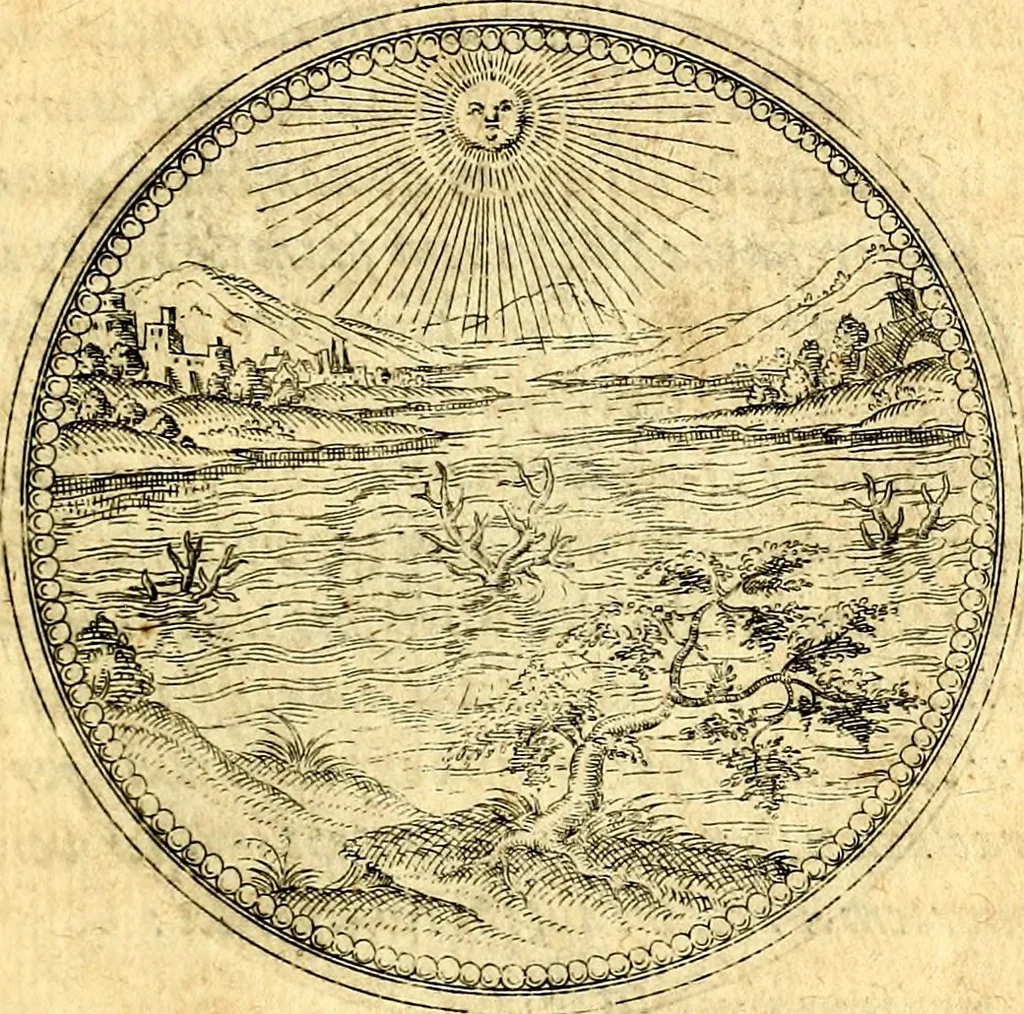 An illustration from Joachimi Camerarii Symbolorvm et emblematvm centvriæ tres. I. Ex herbis & stirpibus. II. Ex animalibus quadrupedibus. III. Ex volatilibus & insectis. Accessit noviter centvria IV. Ex aquatilibus & reptilibus. Cvm figvris æneis, 1605, leaf 140