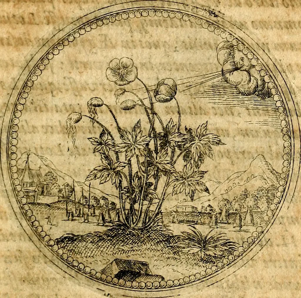 An illustration from Joachimi Camerarii Symbolorvm et emblematvm centvriæ tres. I. Ex herbis & stirpibus. II. Ex animalibus quadrupedibus. III. Ex volatilibus & insectis. Accessit noviter centvria IV. Ex aquatilibus & reptilibus. Cvm figvris æneis, 1605, leaf 150