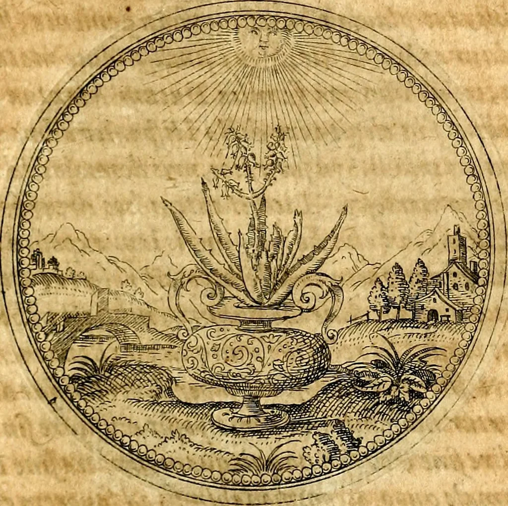 An illustration from Joachimi Camerarii Symbolorvm et emblematvm centvriæ tres. I. Ex herbis & stirpibus. II. Ex animalibus quadrupedibus. III. Ex volatilibus & insectis. Accessit noviter centvria IV. Ex aquatilibus & reptilibus. Cvm figvris æneis, 1605, leaf 184