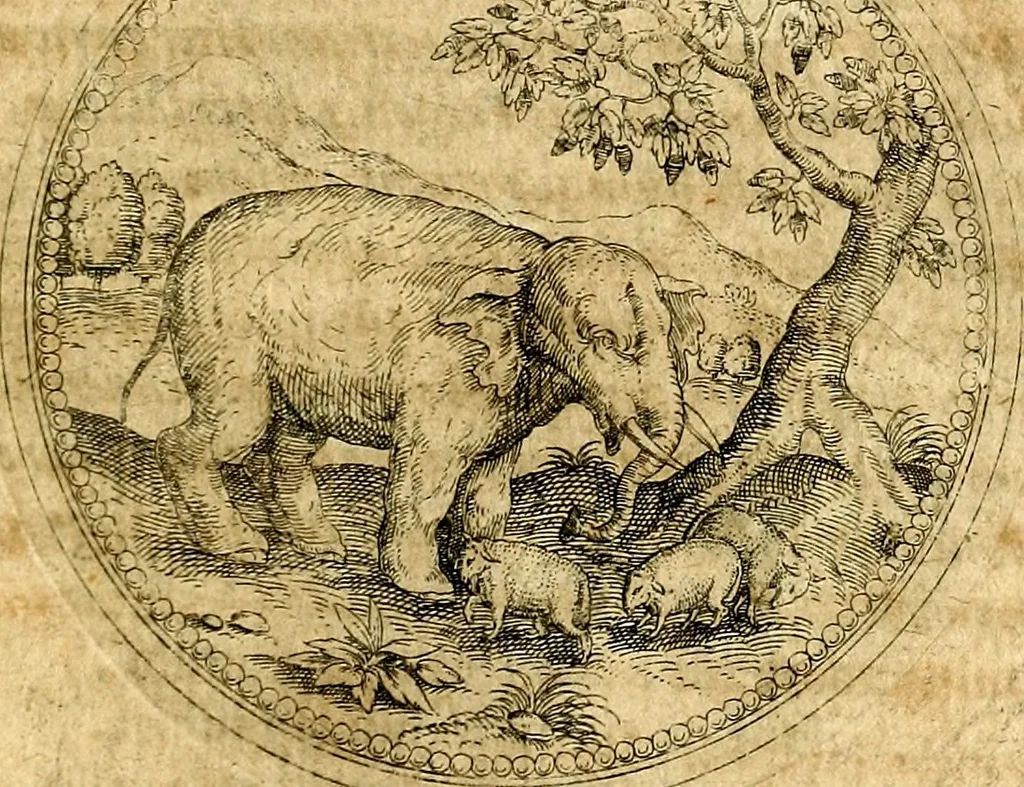 An illustration from Joachimi Camerarii Symbolorvm et emblematvm centvriæ tres. I. Ex herbis & stirpibus. II. Ex animalibus quadrupedibus. III. Ex volatilibus & insectis. Accessit noviter centvria IV. Ex aquatilibus & reptilibus. Cvm figvris æneis, 1605, leaf 218