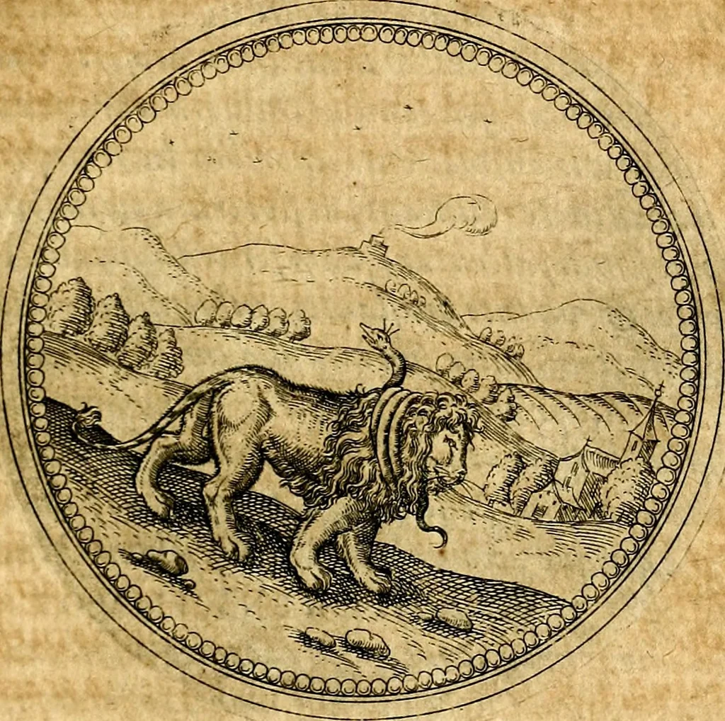 An illustration from Joachimi Camerarii Symbolorvm et emblematvm centvriæ tres. I. Ex herbis & stirpibus. II. Ex animalibus quadrupedibus. III. Ex volatilibus & insectis. Accessit noviter centvria IV. Ex aquatilibus & reptilibus. Cvm figvris æneis, 1605, leaf 226