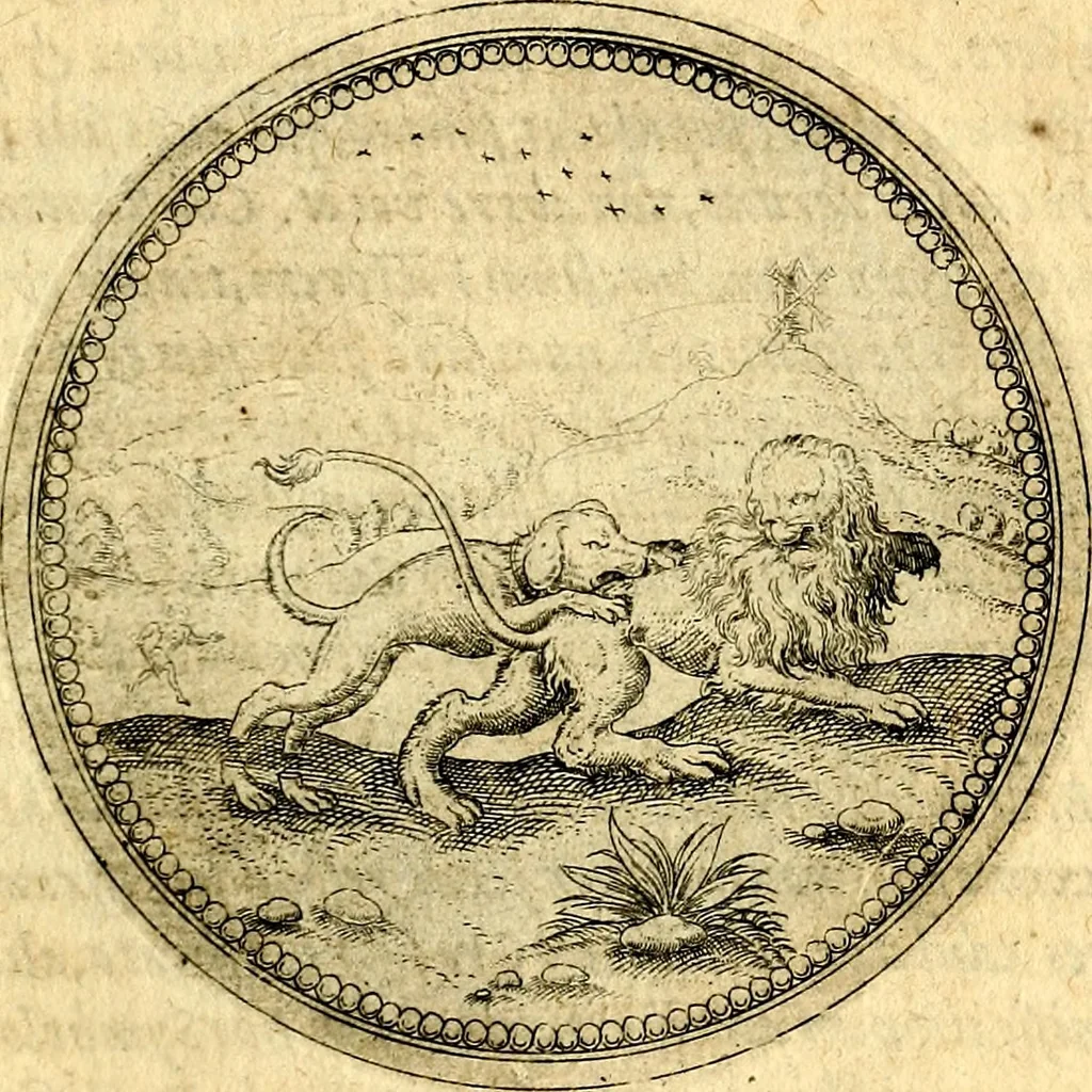 An illustration from Joachimi Camerarii Symbolorvm et emblematvm centvriæ tres. I. Ex herbis & stirpibus. II. Ex animalibus quadrupedibus. III. Ex volatilibus & insectis. Accessit noviter centvria IV. Ex aquatilibus & reptilibus. Cvm figvris æneis, 1605, leaf 228