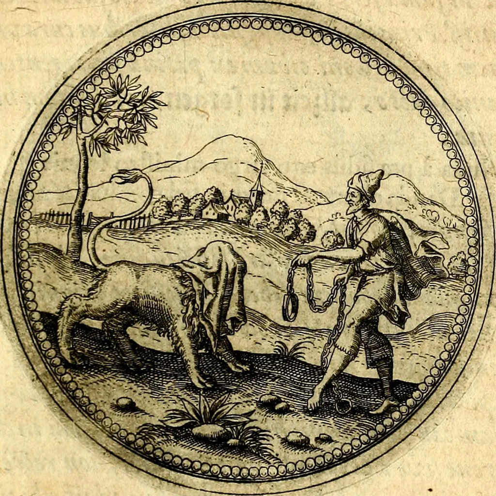 An illustration from Joachimi Camerarii Symbolorvm et emblematvm centvriæ tres. I. Ex herbis & stirpibus. II. Ex animalibus quadrupedibus. III. Ex volatilibus & insectis. Accessit noviter centvria IV. Ex aquatilibus & reptilibus. Cvm figvris æneis, 1605, leaf 234