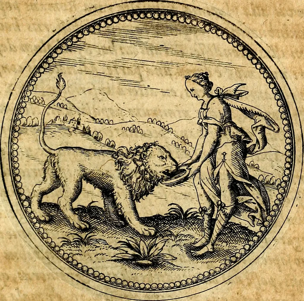 An illustration from Joachimi Camerarii Symbolorvm et emblematvm centvriæ tres. I. Ex herbis & stirpibus. II. Ex animalibus quadrupedibus. III. Ex volatilibus & insectis. Accessit noviter centvria IV. Ex aquatilibus & reptilibus. Cvm figvris æneis, 1605, leaf 236