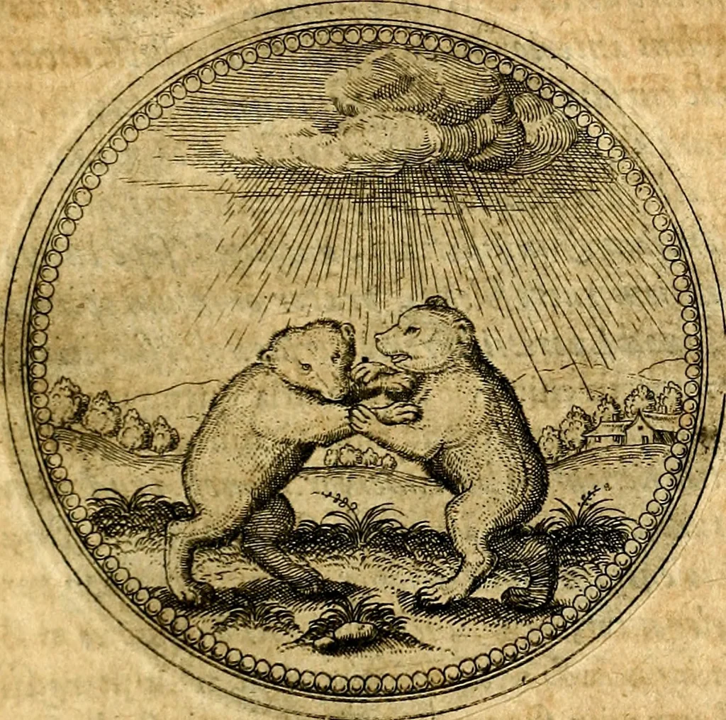 An illustration from Joachimi Camerarii Symbolorvm et emblematvm centvriæ tres. I. Ex herbis & stirpibus. II. Ex animalibus quadrupedibus. III. Ex volatilibus & insectis. Accessit noviter centvria IV. Ex aquatilibus & reptilibus. Cvm figvris æneis, 1605, leaf 258
