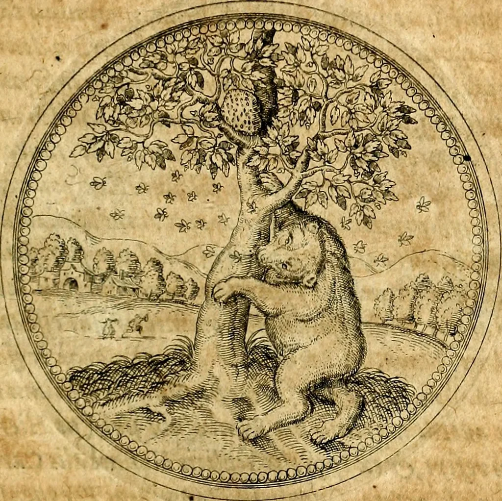 An illustration from Joachimi Camerarii Symbolorvm et emblematvm centvriæ tres. I. Ex herbis & stirpibus. II. Ex animalibus quadrupedibus. III. Ex volatilibus & insectis. Accessit noviter centvria IV. Ex aquatilibus & reptilibus. Cvm figvris æneis, 1605, leaf 260