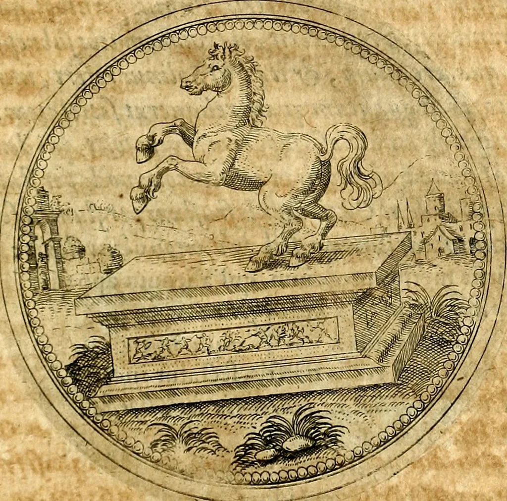 An illustration from Joachimi Camerarii Symbolorvm et emblematvm centvriæ tres. I. Ex herbis & stirpibus. II. Ex animalibus quadrupedibus. III. Ex volatilibus & insectis. Accessit noviter centvria IV. Ex aquatilibus & reptilibus. Cvm figvris æneis, 1605, leaf 278
