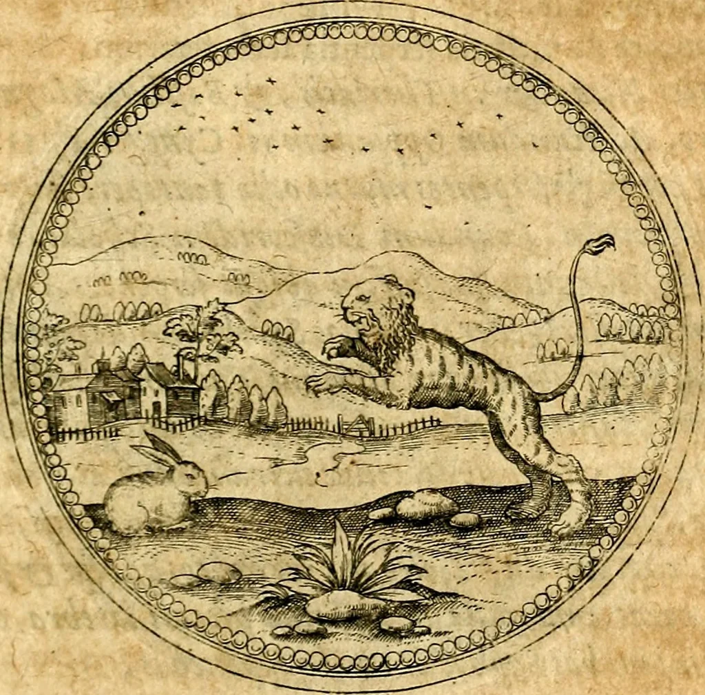 An illustration from Joachimi Camerarii Symbolorvm et emblematvm centvriæ tres. I. Ex herbis & stirpibus. II. Ex animalibus quadrupedibus. III. Ex volatilibus & insectis. Accessit noviter centvria IV. Ex aquatilibus & reptilibus. Cvm figvris æneis, 1605, leaf 292