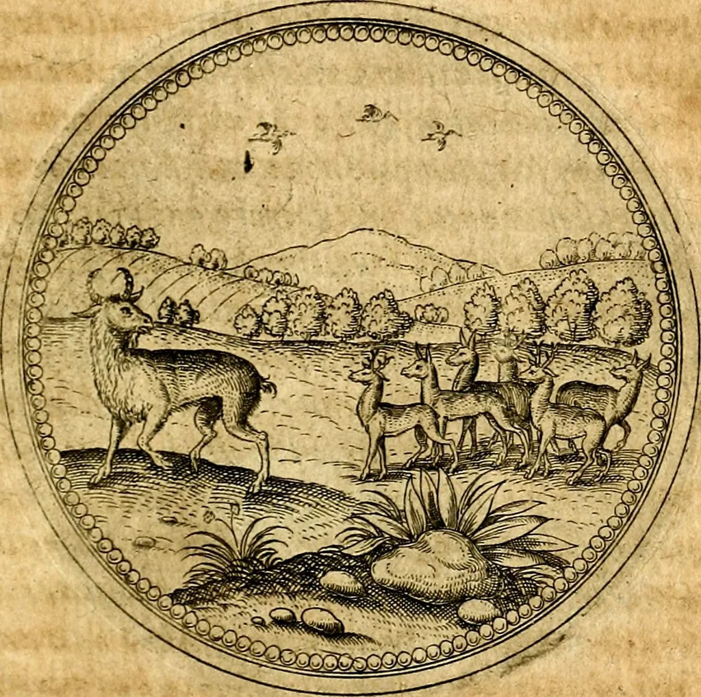 An illustration from Joachimi Camerarii Symbolorvm et emblematvm centvriæ tres. I. Ex herbis & stirpibus. II. Ex animalibus quadrupedibus. III. Ex volatilibus & insectis. Accessit noviter centvria IV. Ex aquatilibus & reptilibus. Cvm figvris æneis, 1605, leaf 302