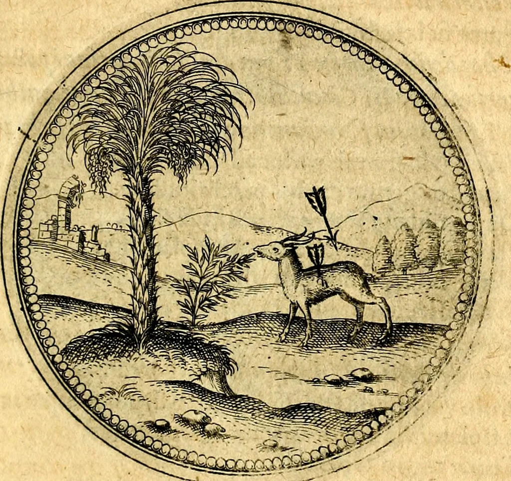 An illustration from Joachimi Camerarii Symbolorvm et emblematvm centvriæ tres. I. Ex herbis & stirpibus. II. Ex animalibus quadrupedibus. III. Ex volatilibus & insectis. Accessit noviter centvria IV. Ex aquatilibus & reptilibus. Cvm figvris æneis, 1605, leaf 350