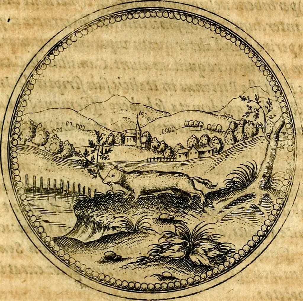 An illustration from Joachimi Camerarii Symbolorvm et emblematvm centvriæ tres. I. Ex herbis & stirpibus. II. Ex animalibus quadrupedibus. III. Ex volatilibus & insectis. Accessit noviter centvria IV. Ex aquatilibus & reptilibus. Cvm figvris æneis, 1605, leaf 366
