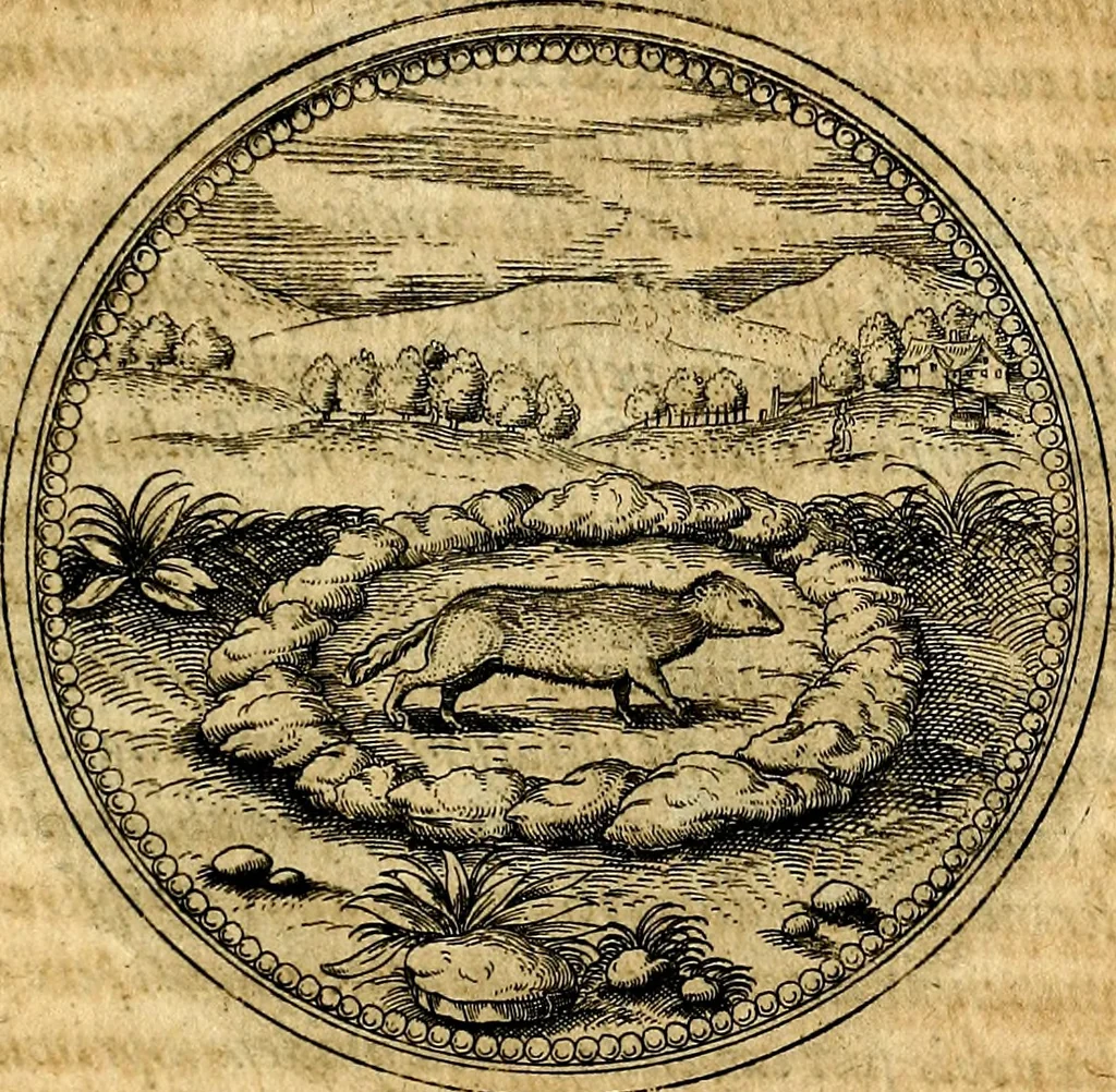 An illustration from Joachimi Camerarii Symbolorvm et emblematvm centvriæ tres. I. Ex herbis & stirpibus. II. Ex animalibus quadrupedibus. III. Ex volatilibus & insectis. Accessit noviter centvria IV. Ex aquatilibus & reptilibus. Cvm figvris æneis, 1605, leaf 370